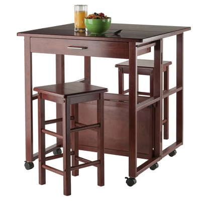 Walnut Finish Space Saver Pub Set with 2 Chairs