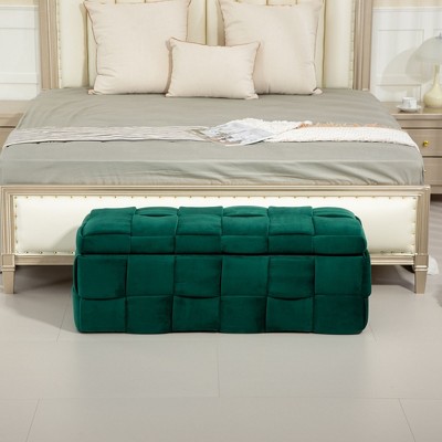 CAVINAS Storage Ottoman Bench, Bedroom End Bench, Upholstered Fabric Storage Ottoman with Safety Hinge, Entryway Padded Footstool
