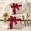 Lomsoe 2-Pack Contemporary Merry Christmas Joy Stripes Gift Box Red Bow Throw Pillow Covers, Short Plush Pillow Cover. - 3 of 4
