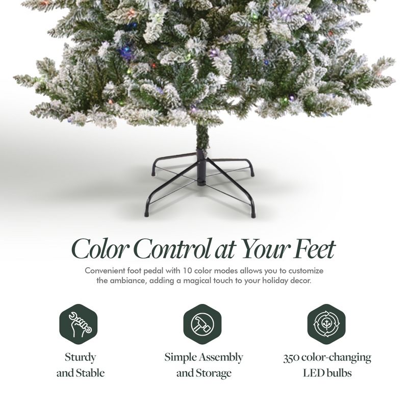 NOMA 7-Foot Pre-Lit Flocked Cypress Artificial Christmas Tree with 988 Tips and 350 Warm White and Multicolor Color-Changing LED Lights with 10 Modes, 2 of 7