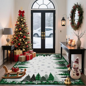 TackView Christmas Rugs Holiday Area Rugs Mats, Xmas Tree Snowflake Accent Carpet, Washable Indoor Rug, for Living Room Bedroom - 1 of 4
