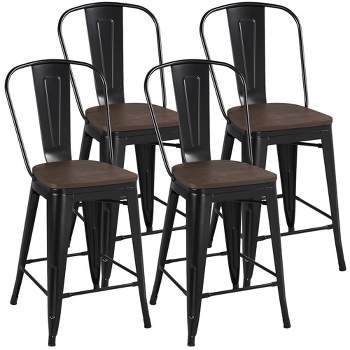 Yaheetech Pack of 4 Classic Armless Metal Bar Stools With Footrest Backrest