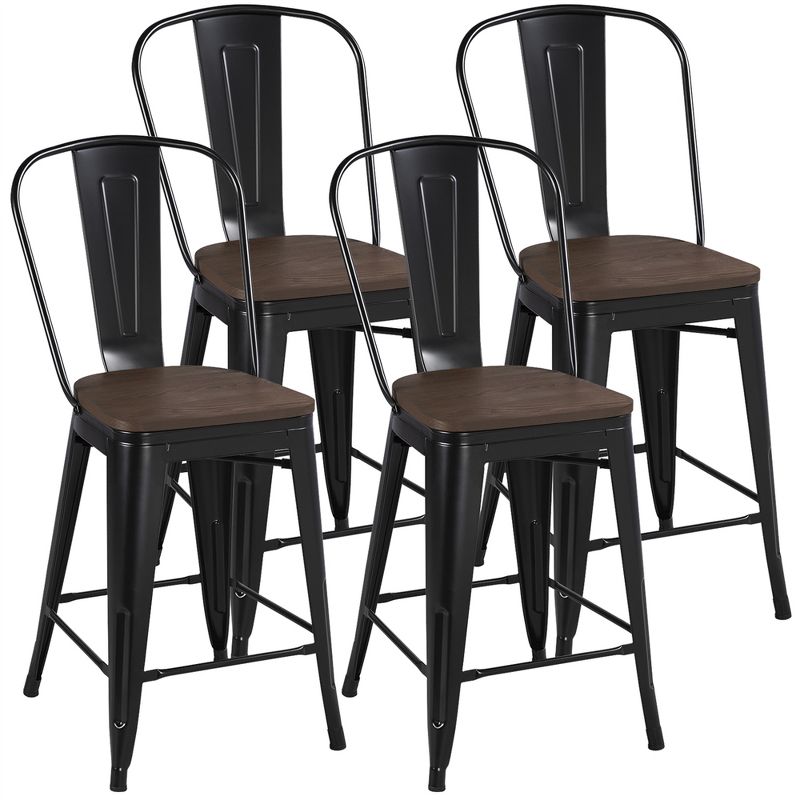 Yaheetech Pack of 4 Classic Armless Metal Bar Stools With Footrest Backrest, 1 of 10