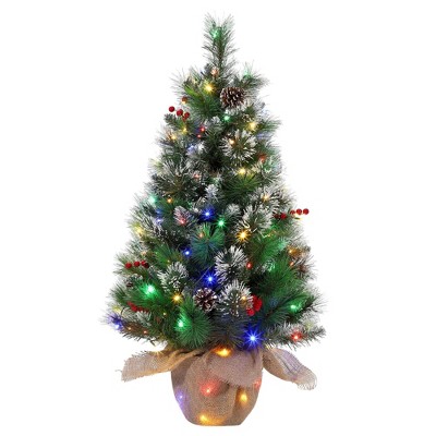 Homhougo 3FT Snow Flocked Christmas Tree with Potted Base, Small Tree for Festive Entryway or Table Display