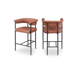 Meridian Furniture,Malin Cognac Vegan Leather Counter Stool, Set of 2 - 1 of 4