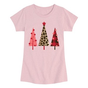 Girls' - Instant Message - Leopard Print Christmas Trees Fitted Short Sleeve Graphic T-Shirt - 1 of 4