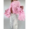 Clearlove Women's Collar Neck Button Down Ruffle Front Long Sleeve Blouse Shirt Top - 2 of 4
