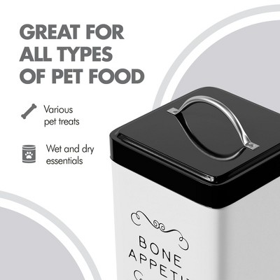 White and Black Metal Pet Treat Canister, 36 oz
