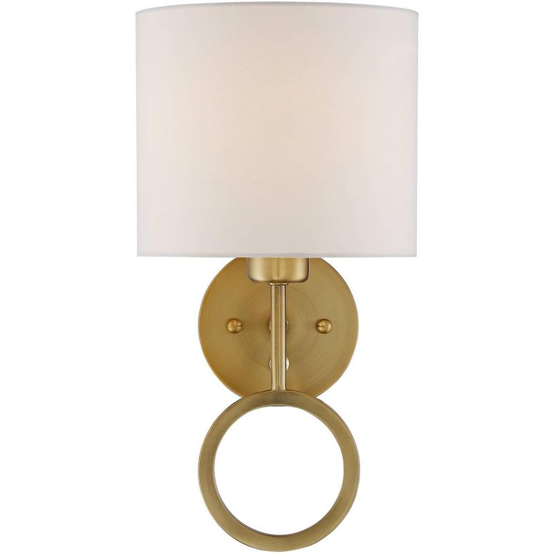 360 Lighting Amidon Modern Wall Lamp Warm Brass Metal Plug-in 8" Light Fixture White Fabric Drum Shade for Bedroom Reading Living Room House Home, 5 of 9
