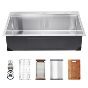 VEVOR 33 inch Kitchen Sink Workstation, 304 Stainless Steel Top Mount Sinks, Drop-In Single Bowl Farmhouse Basin, Silver - 1 of 4