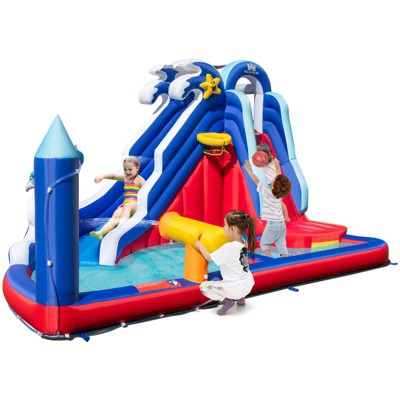 Infans 6-In-1 Inflatable Water Park with Climbing Wall Splash Pool Blower Excluded