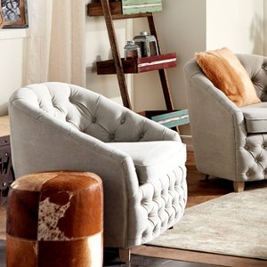 Olivia & May Wood and Leather Rustic Round Ottoman Brown: Contemporary Accent Stool, No Assembly Required - 1 of 4
