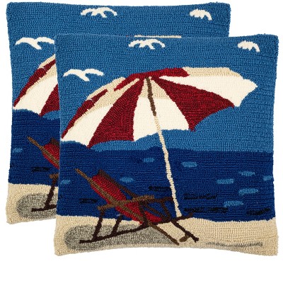 Beach Lounge Pillow (Set of 2) - Marine/Red - 20" x 20" - Safavieh