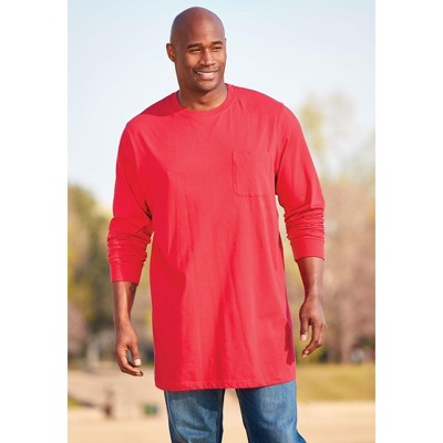 KingSize Shrink-Less Lightweight Longer-Length Long-Sleeve Crewneck Pocket Tee