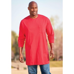 KingSize Shrink-Less Lightweight Longer-Length Long-Sleeve Crewneck Pocket Tee - 1 of 4