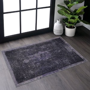 Okak Elegant Purple Design Chenille Large Washable Area Rug for Living Room,Bedroom,All Size Indoor Non-slip Carpet - 1 of 4