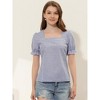 Allegra K Women's Summer Square Neck Plaid Short Sleeve Blouse Tops - 2 of 4