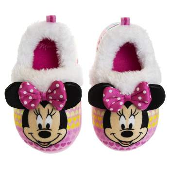 Disney Kids Girl's Minnie Mouse Slippers - Plush Lightweight Warm Comfort Soft Aline House Slippers - MultiColor (size 5-12 Toddler-Little Kid)