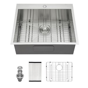25inx22inx12in Stainless Steel Laundry Utility Sink Drop In Topmount Deep Single Bowl Kitchen Sink Basin - 1 of 1