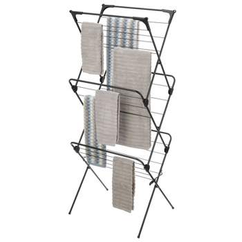 mDesign Tall Metal Foldable Laundry Clothes Drying Rack Hanger Stand - Black