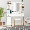 Vanity Desk with Stool and Charging Station, White Vanity Set with Mirror & Lights, 3 Lighting Colors, Large Makeup Table for Bedroom Dressing Room - 3 of 4