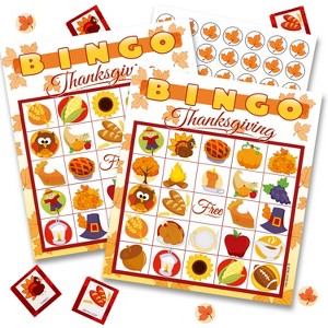 Joyfy Thansgiving Turkey Party Favors Supplies, 28 Players Thanksgiving Bingo Cards (5x5) for Kids Family Activities, Party Card Classroom Games - 1 of 4