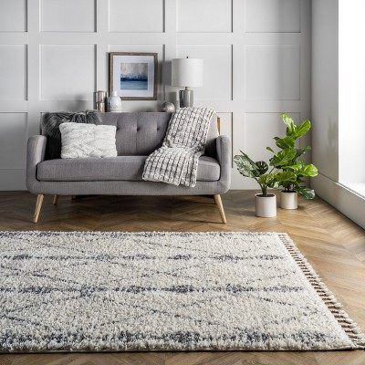 Reversible 71'' Round Gray Geometric Shag Rug