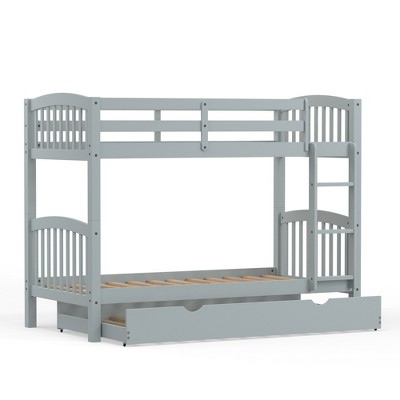 Glenwillow Home Arca Solid Wood Twin Over Twin Bunk Bed And Trundle In Light Gray Target