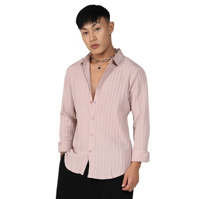 Campus Sutra Men Men's Blush Pink Self-Design Striped Shirt
