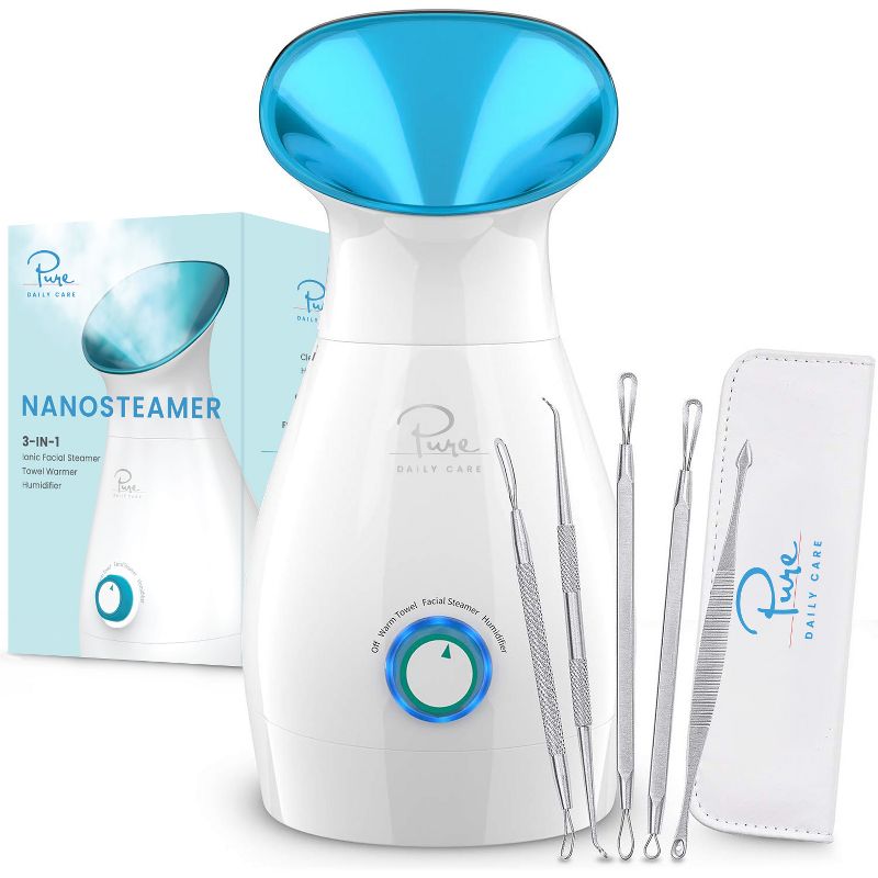 Pure Daily Care - NanoSteamer - Large 3-in-1 Nano Ionic Facial Steamer with Bonus 5 Piece Stainless Steel Skin Kit, 1 of 4