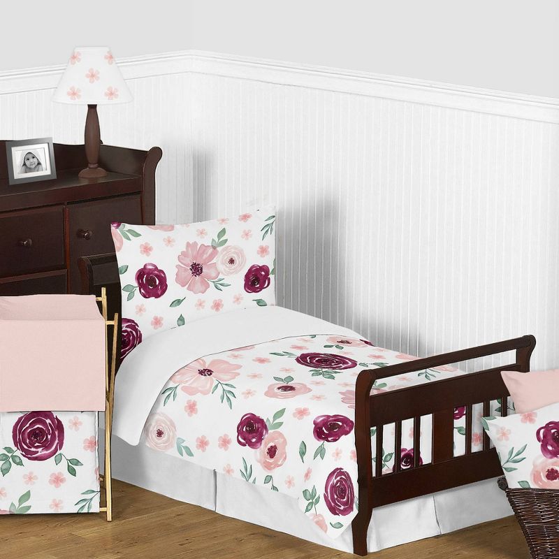 Watercolor Floral Bedding Set Burgundy Wine/Pink - Sweet Jojo Designs, 1 of 7