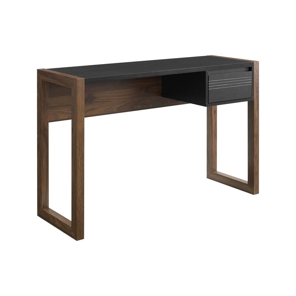 Photos - Office Desk Claudine Chic Two-Tone Writing Desk with Grooved Drawer Dark Walnut/Solid