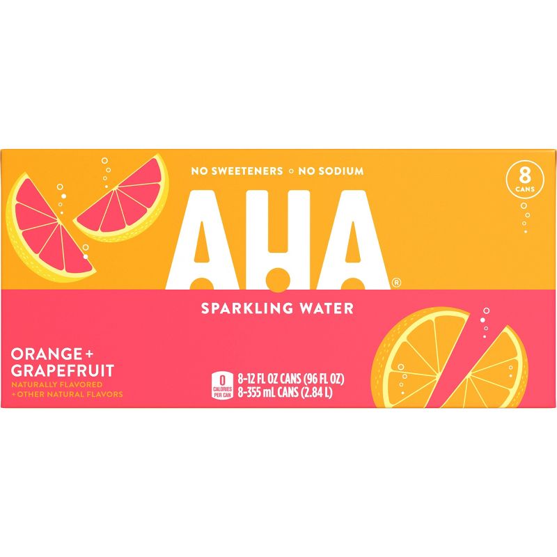 AHA Orange + Grapefruit Sparkling Water - 8pk/12 fl oz Cans, 1 of 11