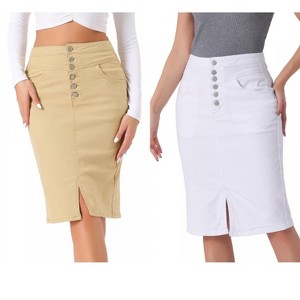 INSPIRE CHIC Women's High Waist Split Hem Casual Denim Pencil Skirt 2 Packs - 1 of 4