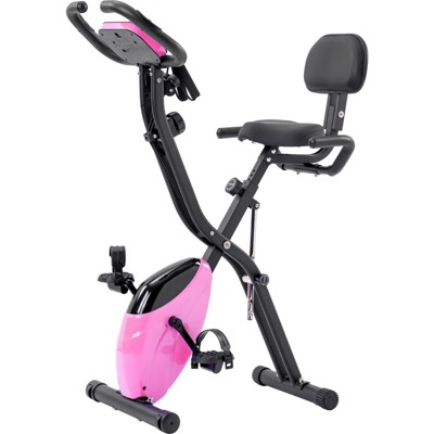 VisioGear Folding Exercise Bike with Adjustable Resistance, Arm Bands and Backrest, Pink, 25"*19.7"*47.6"