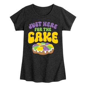 Girls' - Instant Message - Mardi Gras Here For The Cake Fitted Short Sleeve Graphic T-Shirt - 1 of 4