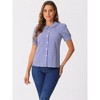 Allegra K Women's Plaid Gingham Puff Short Sleeve Peter Pan Collar Button Down Shirt - 2 of 4