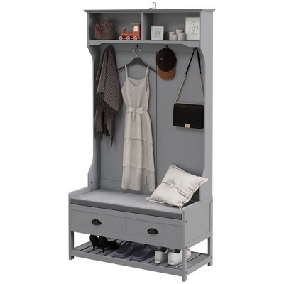 NicBex 35 inch Hall Tree for Hallway,Modern Coat Rack with 2 Storage Drawers and 4 Hooks,Entryway Furniture for Hallway,Living Room,Bedroom,Gray/Black