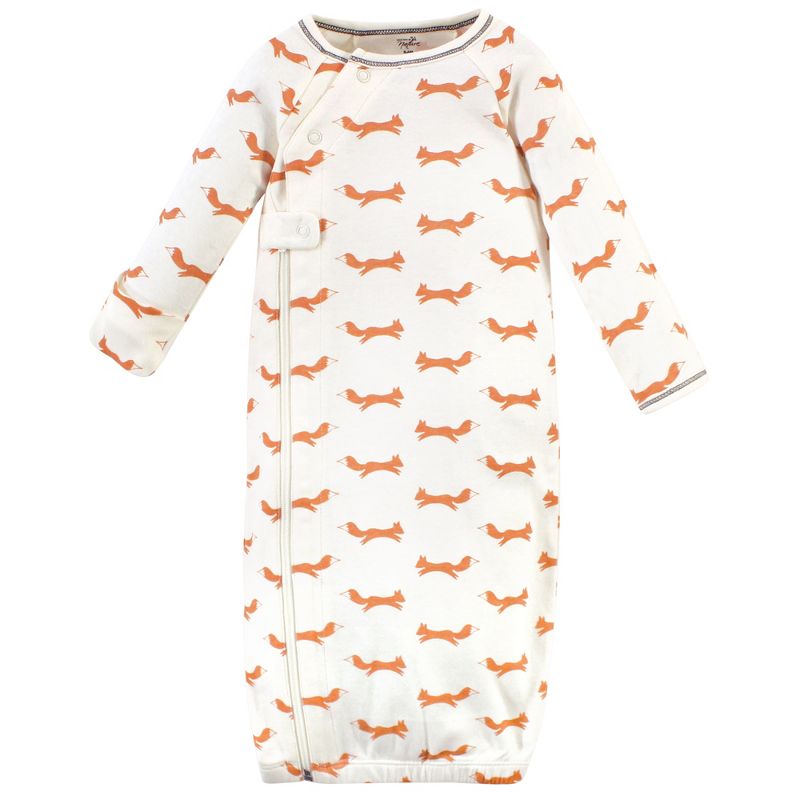 Touched by Nature Baby Boy Organic Cotton Zipper Long-Sleeve Gowns 3pk, Orange Fox, 5 of 6