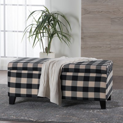 Christopher Knight Home Breanna Storage Ottoman Black Checkerboard: Upholstered Teen Room Bench, 250lb Capacity
