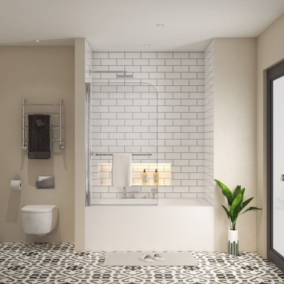 NicBex Shower Door 58" H Frameless Pivoting Tub Shower Doors with 1/4" (6mm) Tempered Glass Door Panel and Towel Bar, Chromek