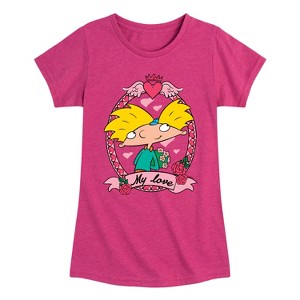 Girls' - Hey Arnold! - Valentine's My Love Fitted Short Sleeve Graphic T-Shirt - 1 of 3