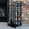 Sunnydaze Indoor/Outdoor Iron Filigree Firewood Log Rack with 4-Piece Fireplace Tool Set - Black - 2 of 4