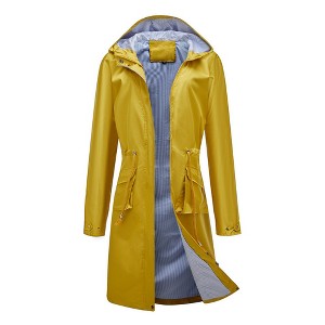 Women's Long Casual Trench Coat, Water-Resistant Hooded Solid Color Top with Striped Lining, Straight-Cut Outerwear - 1 of 4
