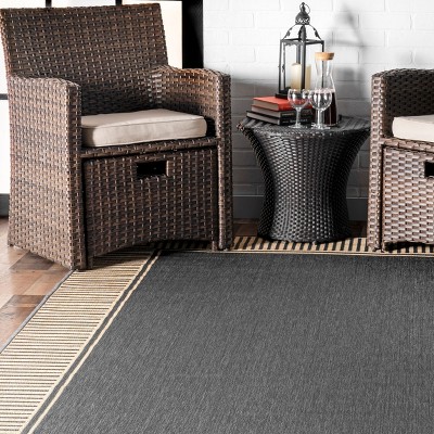 Casual Elegance Dark Gray Stripe Indoor/Outdoor 3'6" x 5' Rug