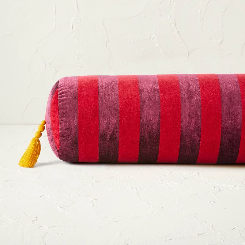 Oversized Bolster Stripe Velvet Decorative Throw Pillow Dark Berry - Opalhouse&#8482; designed with Jungalow&#8482;, 4 of 6