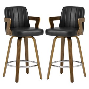 Bekrvio 26" Swivel Counter Height Bar Stools Set of 1/2/3/4,Faux Leather Upholstered Bar Chairs with Back & Arm for Kitchen Island,Black - 1 of 4