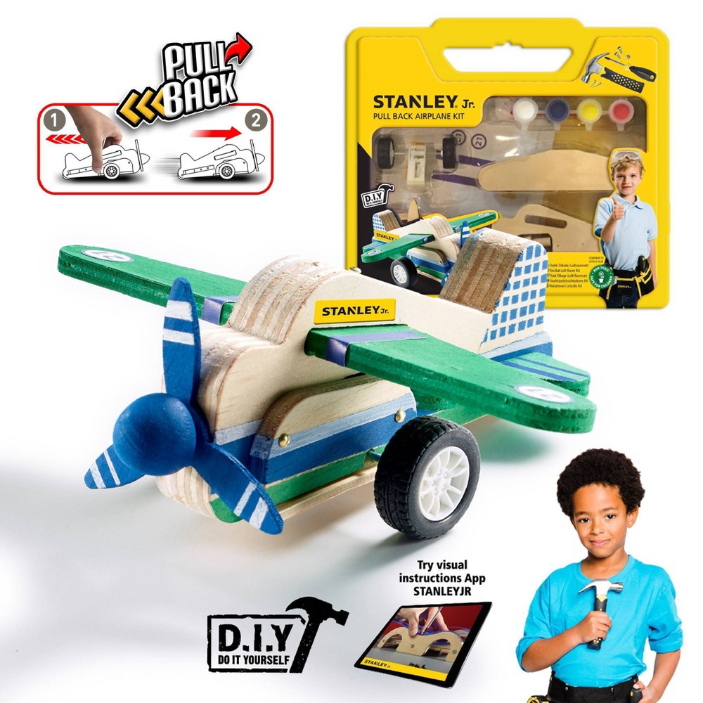 Photos - Construction Toy Stanley Jr. DIY Pull Back Airplane Kit: Wooden Build a Plane Set for Kids, Creative Toy, Ages 5+, 24 Pieces