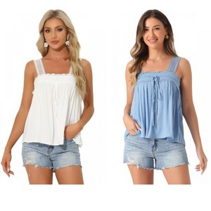 INSPIRE CHIC Women's Square Neck Panel Lace Ruffles Casual Sleeveless Tank Top 2 Packs - 1 of 4