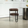 CENGHU Dining Chairs, Contemporary Designed PU Fabric Upholstered Barrel Side Chairs with Black Metal Legs, Round Kitchen Accent Chairs, Dark Brown - 3 of 4